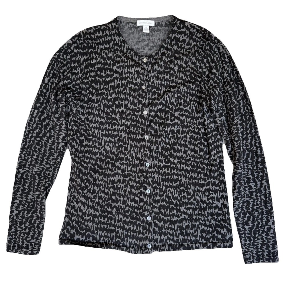 Charter Club Shirt Women's‎ Medium Black Button Up Wool Blend Elegant Expensive